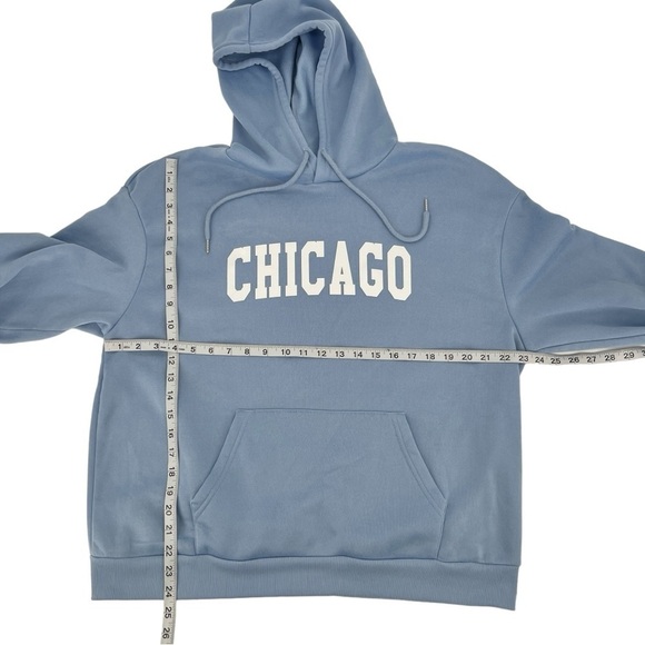 SHEIN Blue Chicago Print Fleece Lined Hoodie Sweatshirt Size XL Women’s - Picture 4 of 5